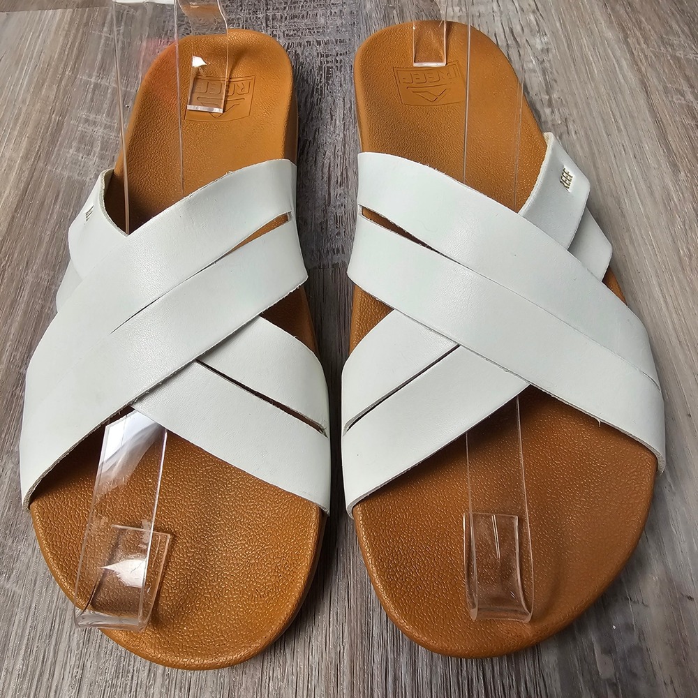 Reef Womens Cushion Spring Bloom Slide Sandals Size 8 White Comfort Beach